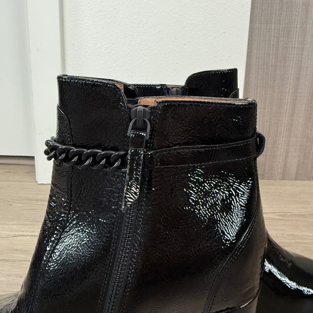 NWOB FRANKIE4 Black Patent Leather Maisie Heeled Ankle Boots - Picture 10 of 12